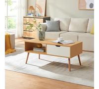 [en.casa] Table Basse avec Tiroir et Plateau Généreux Rangement Pratique Moderne Excellente Stabilité pour Salon Chambre Bureau Panneau de Particules Bois Massif 100 x 48 x 45 cm Effet Chêne Blanc