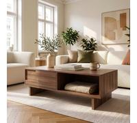 [en.casa] Table Basse avec Tiroir Katanshumn 110 x 55 x 39 cm Effet Noyer | grand plateau rectangulaire, tiroir Push-to-Open, compartiments de rangement, construction robuste, design épuré