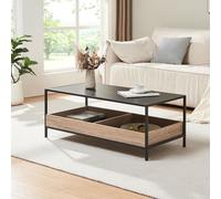 [en.casa] Table Basse de Salon avec 2 Compartiments de Rangement Ouverts Plateau Rectangulaire Design Intemporel Métal Panneau de Particules 100 x 48 x 39 cm Noir Effet Chêne