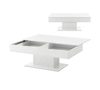 [en.casa] Table Basse de Salon avec 2 Espaces de Rangement Intérieur Design Style Intemporel Stable Rectangulaire pour Séjour Bureau Panneau de Particules 40 x 110 x 60 cm Blanc Brillant