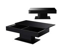 [en.casa] Table Basse de Salon avec 2 Espaces de Rangement Intérieur Design Style Intemporel Stable Rectangulaire pour Séjour Bureau Panneau de Particules 40 x 110 x 60 cm Noir Brillant