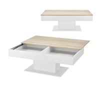 [en.casa] Table Basse de Salon avec 2 Espaces de Rangement Intérieur Design Style Intemporel Stable Rectangulaire pour Séjour Bureau Panneau de Particules 40 x 110 x 60 cm Effet Chêne Blanc