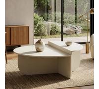 [en.casa] Table Basse de Salon avec 2 Surfaces de Rangement Semi-Circulaires Table d'Appoint Design Intemporel Panneau de Particules Mélaminé 90 x 90 x 35 cm Blanc