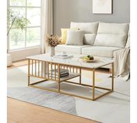 [en.casa] Table Basse de Salon avec Compartiment de Rangement Plateau Rectangulaire Table d'Appoint Design Intemporel MDF Acier Laqué 120 x 60 x 42 cm Effet Marbre Blanc Or