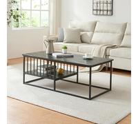 [en.casa] Table Basse de Salon avec Compartiment de Rangement Plateau Rectangulaire Table d'Appoint Design Intemporel MDF Acier Laqué 120 x 60 x 42 cm Effet Marbre Noir