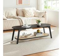 [en.casa] Table Basse de Salon avec Compartiment de Rangement Table d'Appoint Style Intemporel avec Étagère en Toile Synthétique Bambou 120 x 43 x 40 cm Noir Effet Rotin