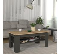 [en.casa] Table Basse de Salon avec Étagère Inférieure Table d'Appoint Design Intemporel avec Plateau Rectangulaire Panneau de Particules 110 x 60 x 47 cm Anthracite Effet Chêne Saphir