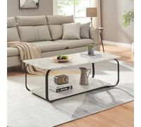[en.casa] Table Basse de Salon avec Étagère Table d'Appoint avec Surface de Rangement Design Style Intemporel Plateau Rectangulaire MDF Acier 120 x 60 x 43 cm Effet Marbre Blanc Noir