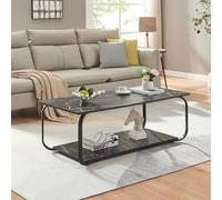 [en.casa] Table Basse de Salon avec Étagère Table d'Appoint avec Surface de Rangement Design Style Intemporel Plateau Rectangulaire MDF Acier 120 x 60 x 43 cm Effet Marbre Noir