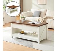 [en.casa] Table Basse de Salon avec Plateau Relevable Compartiment de Rangement Étagères Piètement Stable Panneau de Particules 110 x 55 x 54 cm Effet Noyer Blanc