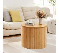 [en.casa] Table Basse de Salon avec Plateau Rond avec Léger Débord Table d'Appoint Bout de Canapé Design Scandinave Style Intemporel Bambou MDF 48 x 60 cm Naturel