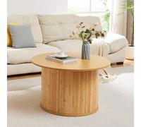 [en.casa] Table Basse de Salon avec Plateau Rond Dépassant Table d'Appoint Bout de Canapé Design Scandinave Style Intemporel Bambou MDF 48 x 80 cm Naturel