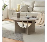[en.casa] Table Basse de Salon avec Plateau Rond Table d'Appoint Style Intemporel Bout de Canapé pour Salle de Séjour Chambre Bureau Panneau de Particules 80 x 42 cm Effet Béton Clair