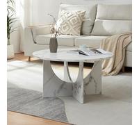 [en.casa] Table Basse de Salon avec Plateau Rond Table d'Appoint Style Intemporel Bout de Canapé pour Salle de Séjour Chambre Bureau Panneau de Particules 80 x 42 cm Effet Marbre Blanc