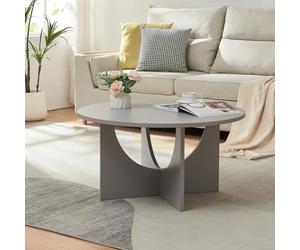 [en.casa] Table Basse de Salon avec Plateau Rond Table d'Appoint Style Intemporel Bout de Canapé pour Salle de Séjour Chambre Bureau Panneau de Particules 80 x 42 cm Gris Clair