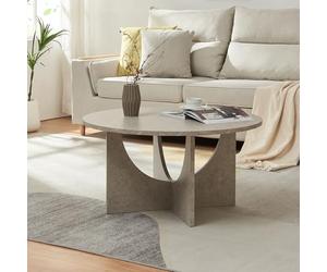 [en.casa] Table Basse de Salon avec Plateau Rond Table d'Appoint Style Intemporel Bout de Canapé pour Salle de Séjour Chambre Bureau Panneau de Particules 80 x 42 cm Effet Béton Clair