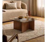 [en.casa] Table Basse de Salon Benexjö avec Plateau en Verre Carré 70 x 70 x 36 cm Table d'Appoint Style Intemporel Bout de Canapé pour Chambre Bureau MDF Effet Noyer Gris