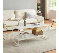 [en.casa] Table Basse de Salon Design avec Compartiment de Rangement Table d'Appoint Style Intemporel Industriel avec Étagère en Grille Acier 102 x 43 x 46 cm Blanc Mat