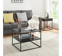 [en.casa] Table Basse de Salon Design avec Compartiment de Rangement Table d'Appoint Style Intemporel Industriel avec Étagère Plateau Carré Acier 60 x 60 x 45 cm Noir Mat