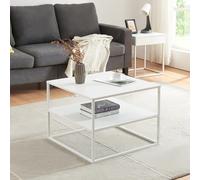 [en.casa] Table Basse de Salon Design avec Compartiment de Rangement Table d'Appoint Style Intemporel Industriel avec Étagère Plateau Carré Acier 60 x 60 x 45 cm Blanc Mat