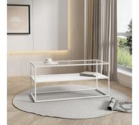 [en.casa] Table Basse de Salon Design avec Compartiment de Rangement Table d'Appoint Style Intemporel Industriel avec Étagère Acier Verre Trempé 102 x 43 x 46 cm Blanc Mat