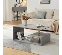 [en.casa] Table Basse de Salon Design Intemporel avec Étagère de Rangement Plateau Rectangulaire Surface de Stockage Panneau de Particules 90 x 50 x 41 cm Gris Clair