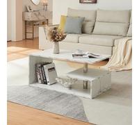 [en.casa] Table Basse de Salon Design Intemporel avec Étagère de Rangement Plateau Rectangulaire Surface de Stockage Panneau de Particules 90 x 50 x 41 cm Effet Marbre Blanc