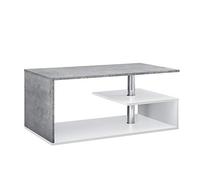 [en.casa] Table Basse de Salon Design Intemporel avec Étagère de Rangement Plateau Rectangulaire Surface de Stockage Panneau de Particules 90 x 50 x 41 cm Blanc Effet Béton