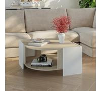 [en.casa] Table Basse de Salon Design Intemporel avec Surface de Rangement sur Étagère Inférieure Structure Robuste Panneau de Particules Mélaminé 75 x 75 x 40 cm Travertin Blanc