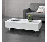 [en.casa] Table Basse de Salon Élégante Stylée 115 x 55 x 31 cm Panneau de Particules Mélaminé de 15 mm Blanc Brillant