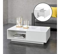 [en.casa] Table Basse de Salon Élégante Stylée avec Tiroir et Compartiment de Rangement 95 x 55 x 31 cm Panneau de Particules Mélaminé de 15 mm Blanc Brillant