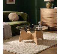 [en.casa] Table Basse de Salon Omlar avec Plateau Rond Ø70x35 cm en Verre Table d'Appoint Style Intemporel Bout de Canapé pour Chambre Bureau MDF Effet Chêne Gris Fumé
