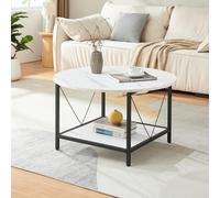 [en.casa] Table Basse de Salon Ronde Table d'Appoint Bout de Canapé avec Étagère Inférieure Design Scandinave Style Intemporel Stable Panneau de Particules Métal 80 x 46 cm Effet Marbre Blanc