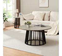 [en.casa] Table Basse de Salon Style Intemporel avec Piètement Stable et Décoratif Plateau Rond pour Séjour Bureau MDF Bambou 90 x 45 cm Effet Béton Noir