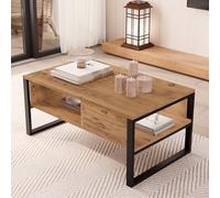 [en.casa] Table Basse de Salon Stylée au Design Moderne avec 2 Compartiments Intérieurs Stable Robuste Plateau Rectangulaire Métal Panneau de Particules 100 x 60 x 45 cm Effet Chêne Rustique Noir