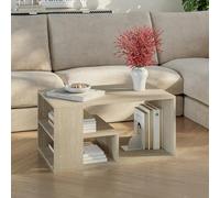 [en.casa] Table Basse de Salon Stylée au Design Moderne avec Étagères Inférieures Intemporel Stable Robuste Plateau Rectangulaire Panneau de Particules 80 x 50 x 40 cm Travertin