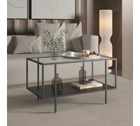 [en.casa] Table Basse de Salon Stylée au Design Moderne avec Tablette Inférieure Intemporel Stable Robuste Plateau Rectangulaire Chambre Bureau Acier Verre Trempé 90 x 50 x 50 cm Noir