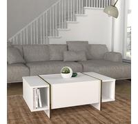 [en.casa] Table Basse de Salon Stylée avec Compartiments Ouverts et Espace de Rangement Fermé Table d'Appoint Stable Intemporel Robuste Rectangulaire Panneau de Particules Blanc Or 104 x 60 x 38 cm