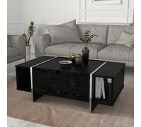 [en.casa] Table Basse de Salon Stylée avec Compartiments Ouverts et Espace de Rangement Fermé Table d'Appoint Stable Intemporel Robuste Rectangulaire Panneau de Particules Noir Argent 104 x 60 x 38 cm