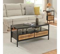 [en.casa] Table Basse de Salon Stylée avec Plateau Inférieur et 2 Portes Magnétiques Table d'Appoint Stable Intemporel Robuste Rectangulaire Métal MDF Bambou Noir Naturel 100 x 40 x 48 cm