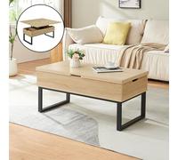 [en.casa] Table Basse de Salon Stylée avec Plateau Relevable et Rabattable 3 Compartiments de Rangement Table d'Appoint Moderne Stable Panneau de Particules Acier 100 x 50 x 47 cm Effet Chêne