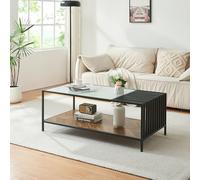[en.casa] Table Basse de Salon Table d'Appoint avec Plateau Inférieur de Rangement Design Intemporel Stable Rectangulaire pour Séjour Bureau MDF Acier Verre 120 x 60 x 45 cm Noir Effet Chêne Foncé