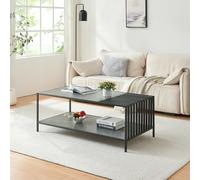 [en.casa] Table Basse de Salon Table d'Appoint avec Plateau Inférieur de Rangement Design Style Intemporel Stable Rectangulaire pour Séjour Bureau MDF Acier 120 x 60 x 45 cm Noir Aspect Béton