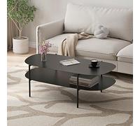 [en.casa] Table Basse de Salon Table d'Appoint pour Salle de Séjour Petite Table en Forme Ovale avec Étagère Acier 112 x 62 x 41 cm Noir Mat