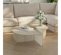 [en.casa] Table Basse de Salon Travertin 90 x 90 x 35 cm | 2 Surfaces de Rangement Semi-Circulaires, Table d'Appoint, Design Intemporel, Panneau de Particules Mélaminé