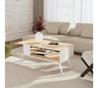 [en.casa] Table Basse Design Rectangulaire pour Salon avec Surface de Rangement Panneau de Particules Mélaminé Bois 40 x 90 x 45 cm Effet Chêne Blanc
