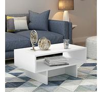 [en.casa] Table Basse Design Rectangulaire pour Salon avec Surface de Rangement Panneau de Particules 37 x 80 x 45 cm Blanc