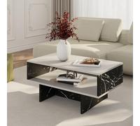 Table basse Mjölby avec espace de rangement 37 x 80 x 45 cm blanc / marbre noir [en.casa]