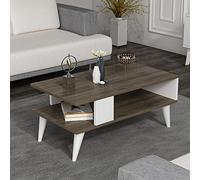 [en.casa] Table Basse Design Rectangulaire pour Salon avec Surface de Rangement Panneau de Particules Mélaminé Bois 40 x 90 x 45 cm Effet Noyer Blanc