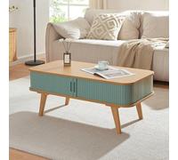 [en.casa] Table Basse Design Scandinave avec 2 Portes Coulissantes et Compartiment de Rangement Table d'Appoint Bout de Canapé Style Intemporel Bambou MDF 100 x 50 x 40 cm Naturel Bleu